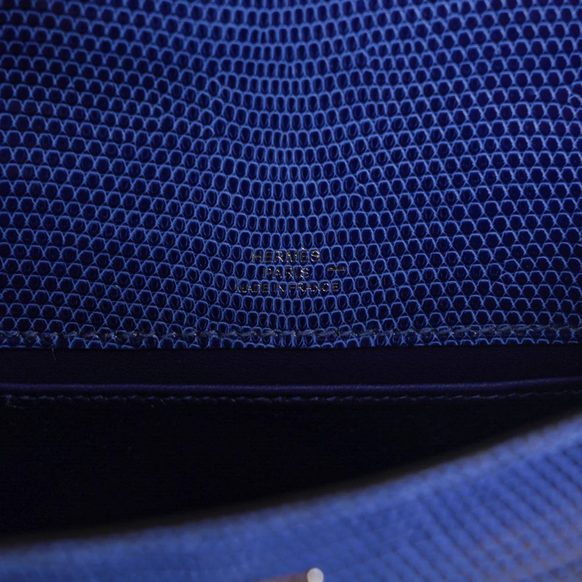 Kelly Pochette Bag Blue Sapphire Lizard Clutch Palladium Hardware