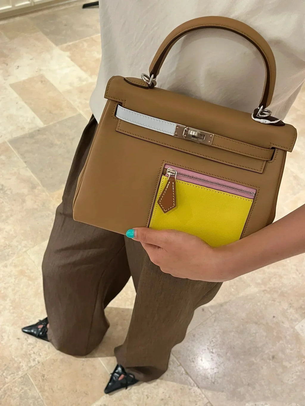 Kelly Colormatic 25 Swift Cha original top-grain Swift leather