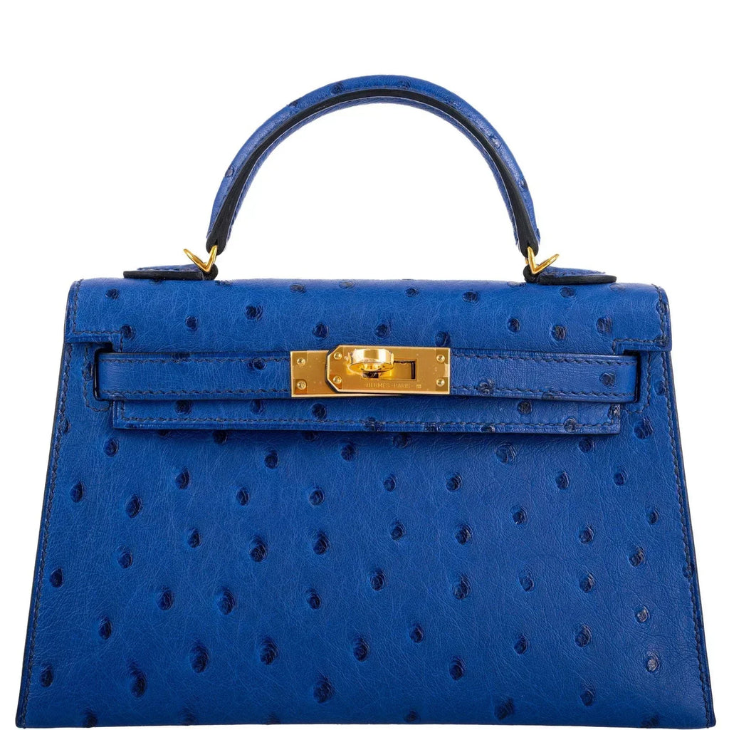 Kelly Mini II Blue Sapphire Ostrich Gold Hardware