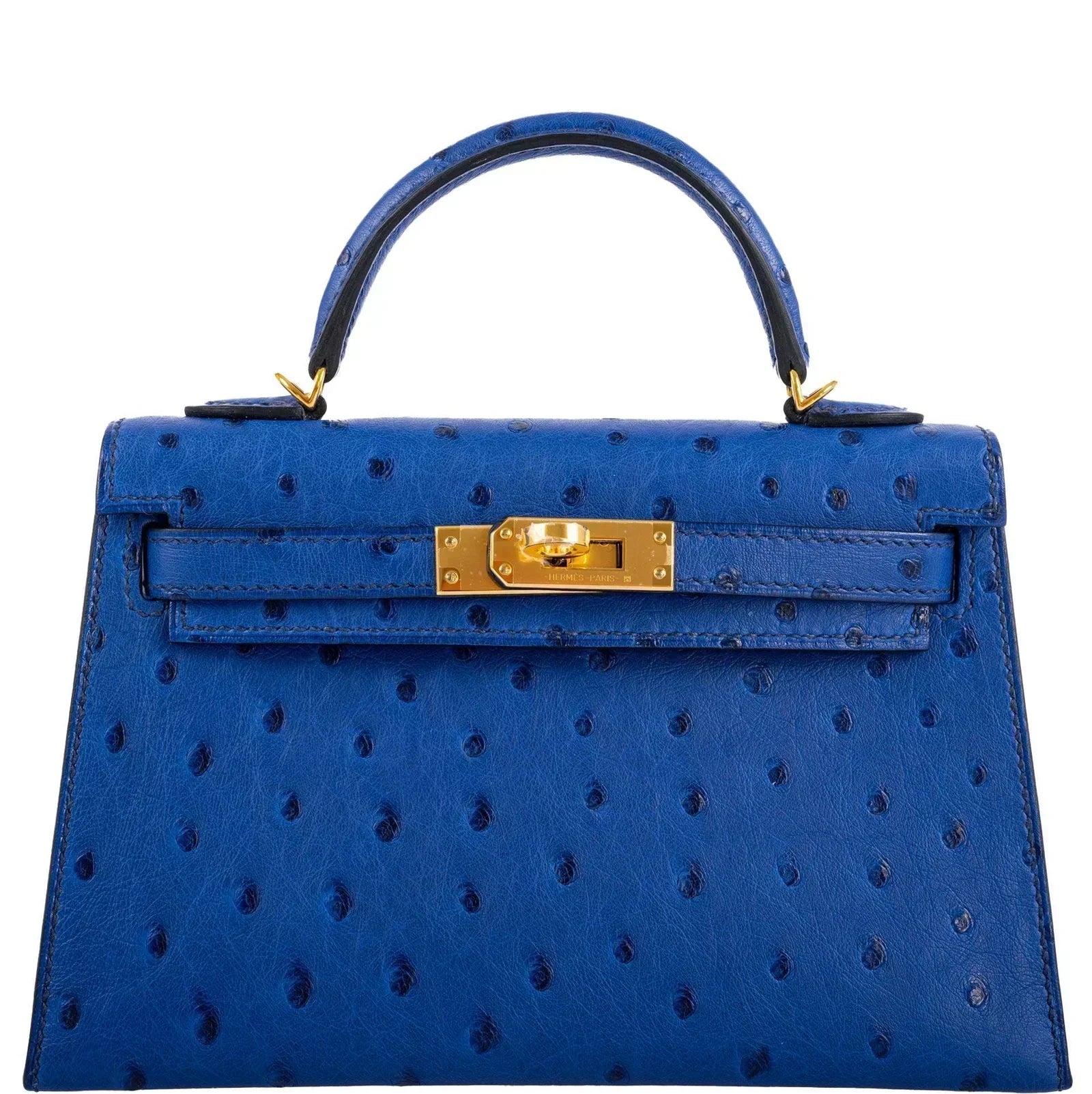 Kelly Mini II Blue Sapphire Ostrich Gold Hardware