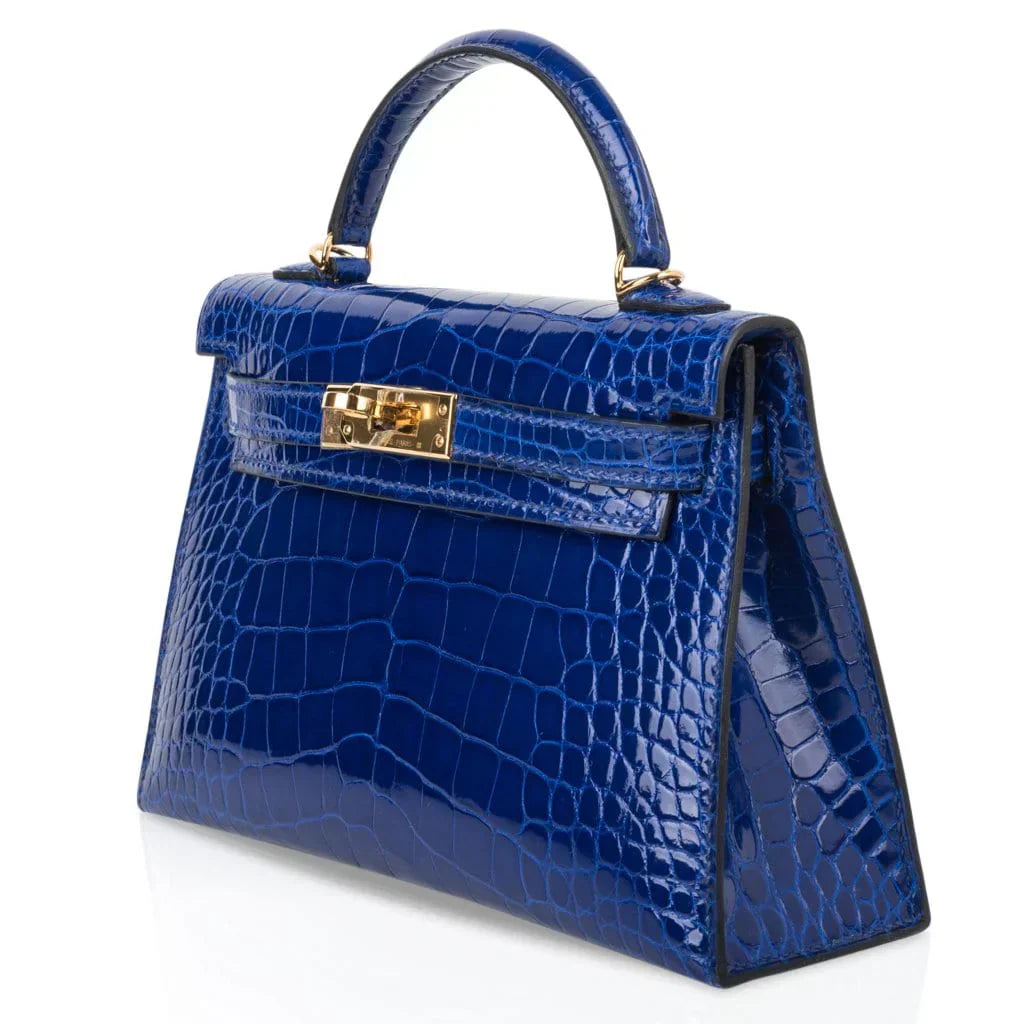 Kelly 20 Mini Sellier Bag Blue Electric Alligator Gold Hardware Limited