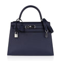 Kelly 28 Bag Blue Indigo Sellier Epsom Palladium Hardware New/Box