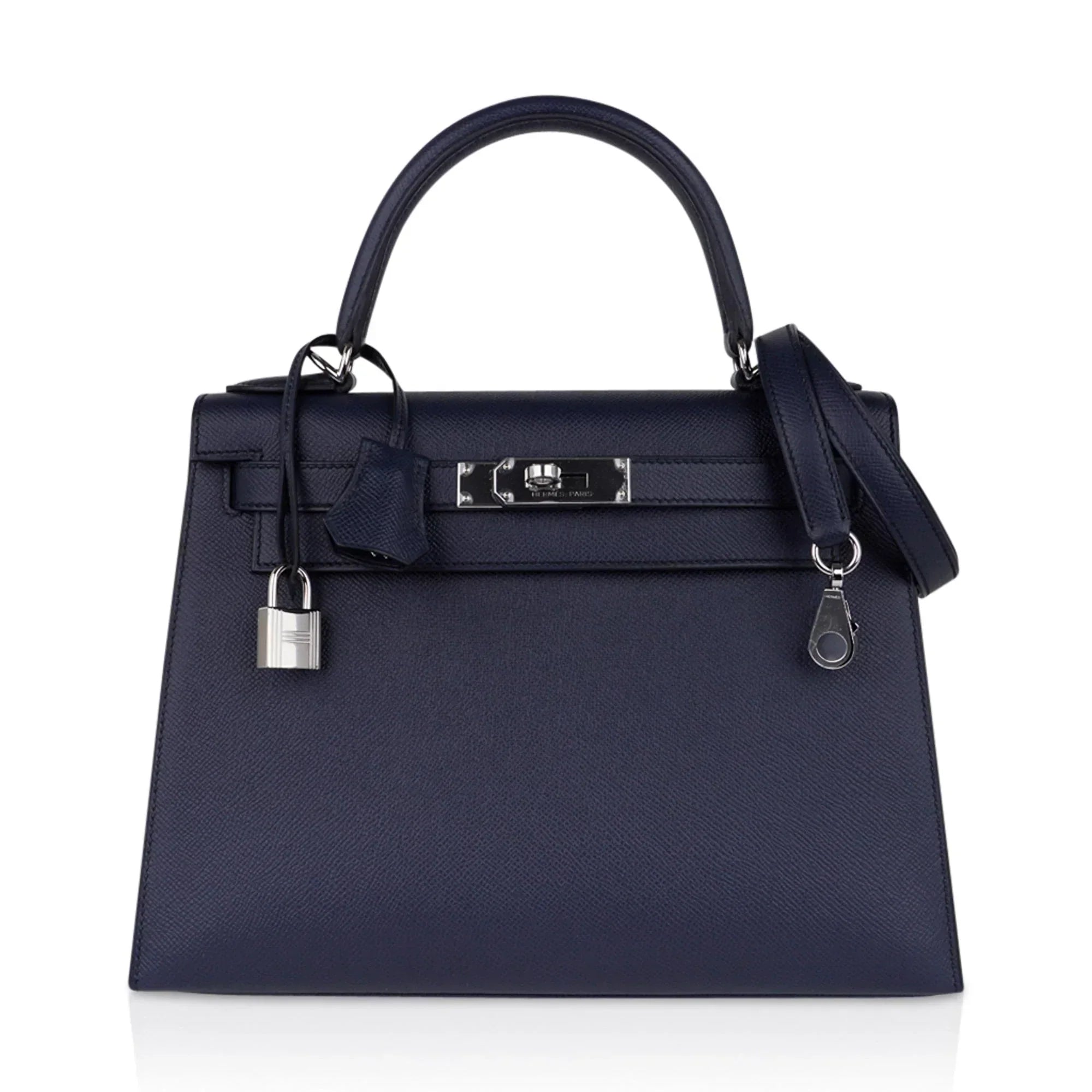 Kelly 28 Bag Blue Indigo Sellier Epsom Palladium Hardware New/Box