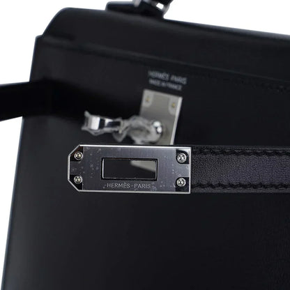 Kelly 20 Sellier Black Box Leather Mini Bag Palladium Hardware