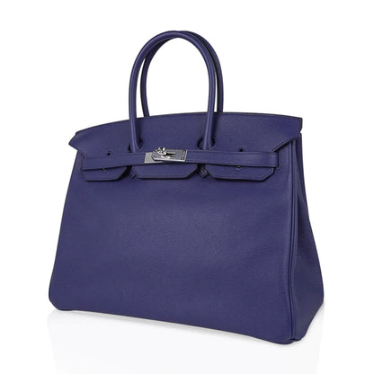 Limited Edition Birkin 35 Bag Blue Sapphire Taurillon Novillo Leather & Toile Sea Surf & Fun