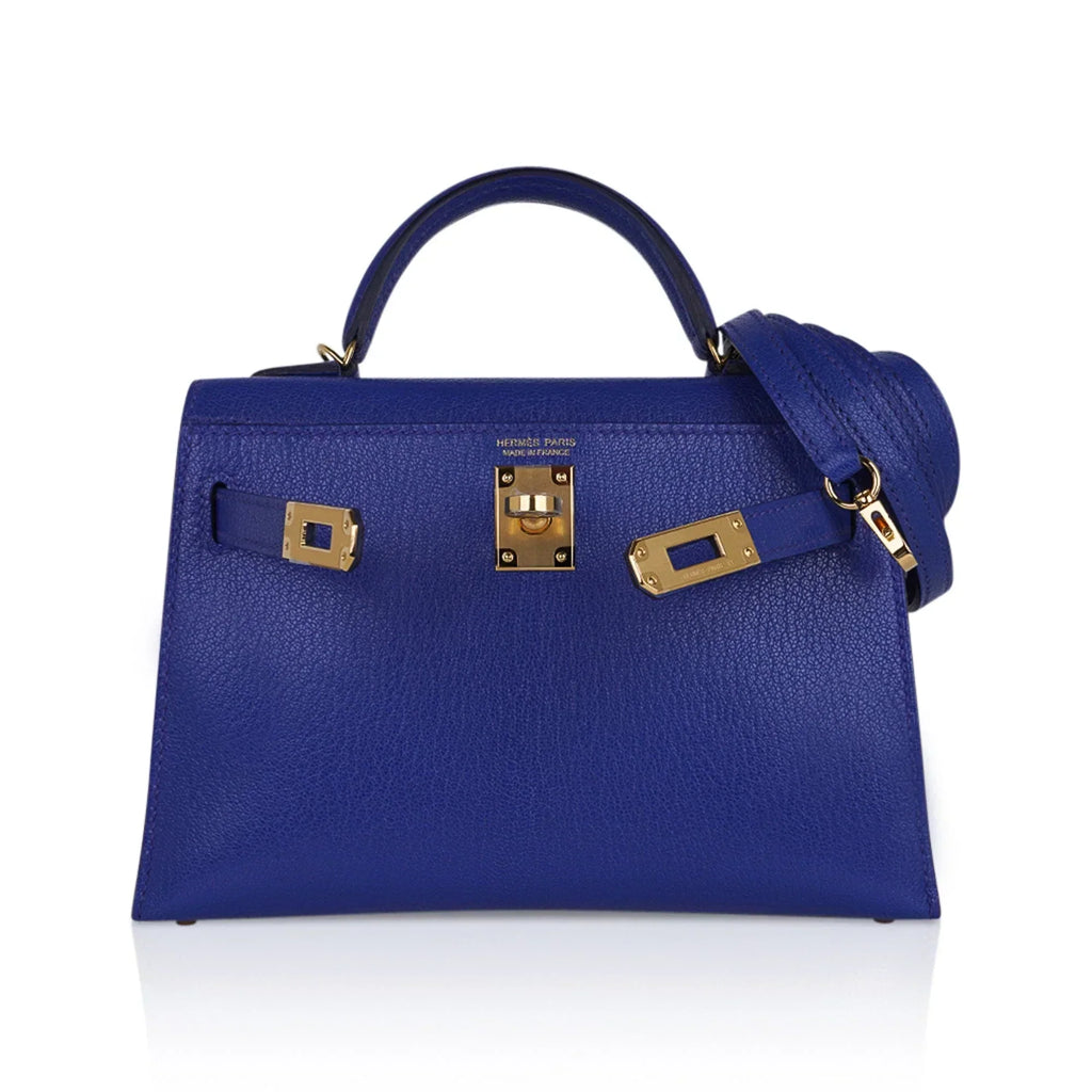 Kelly 20 Mini Sellier Bag Blue de Royal Chevre Leather Gold Hardware