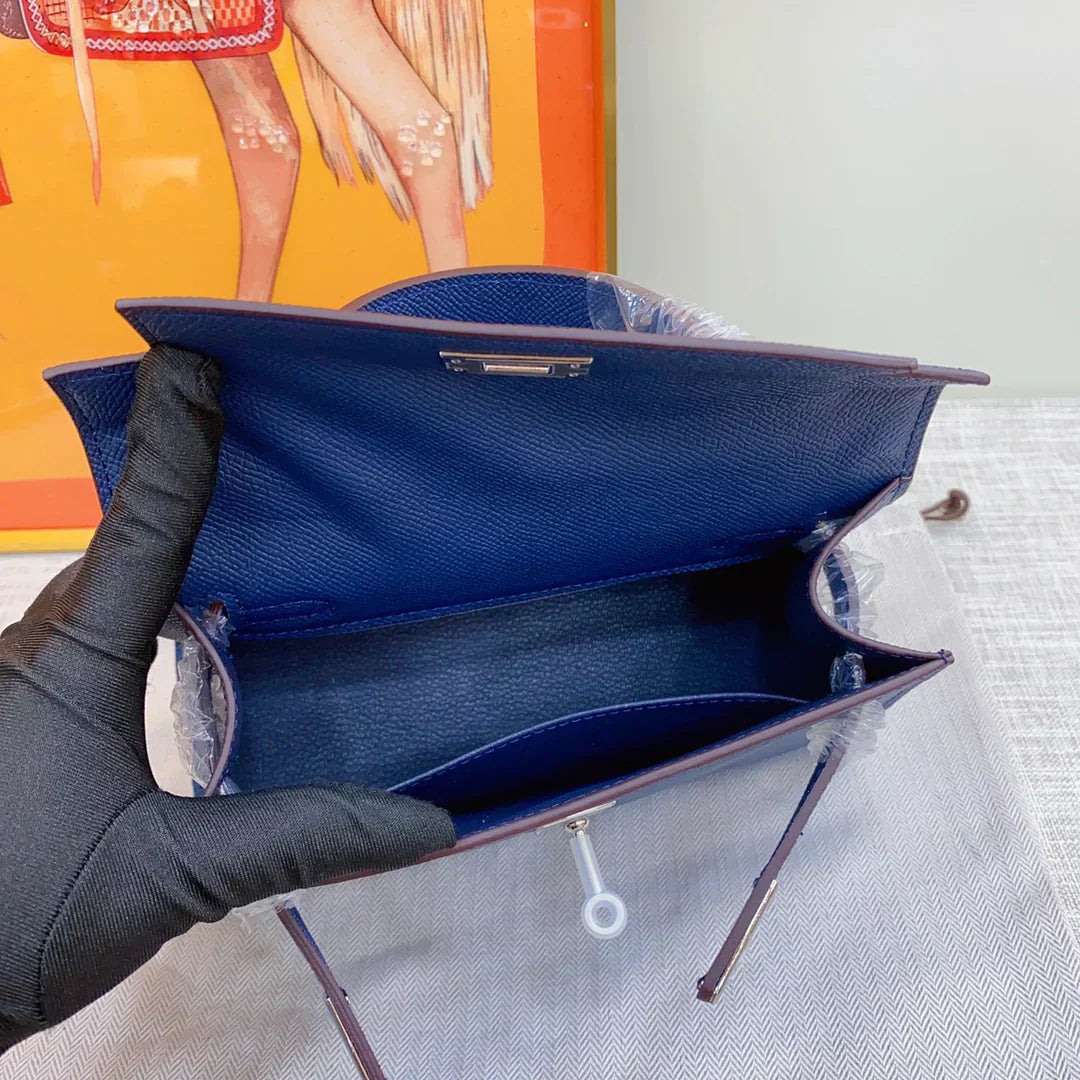 Kelly Mini II Sellier Blue Electric Epsom Palladium Hardware