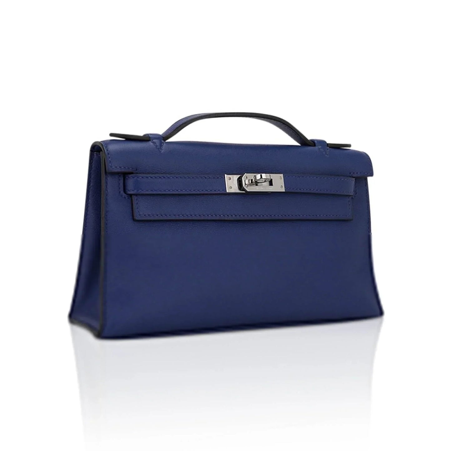 Kelly Pochette Clutch Bag Blue Sapphire Swift Leather with Palladium Hardware