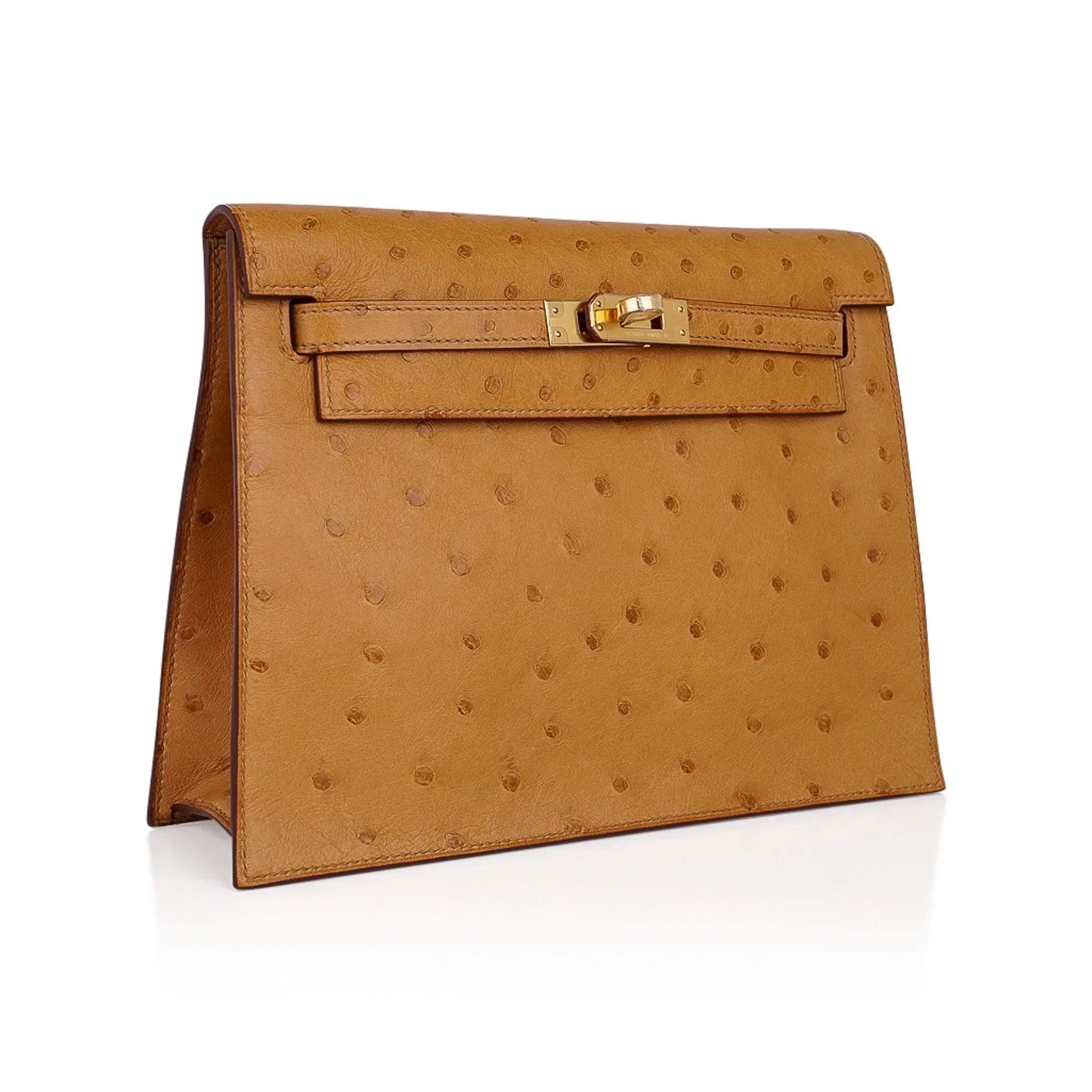 Kelly Danse Bag Tabac Camel Ostrich with Gold Hardware