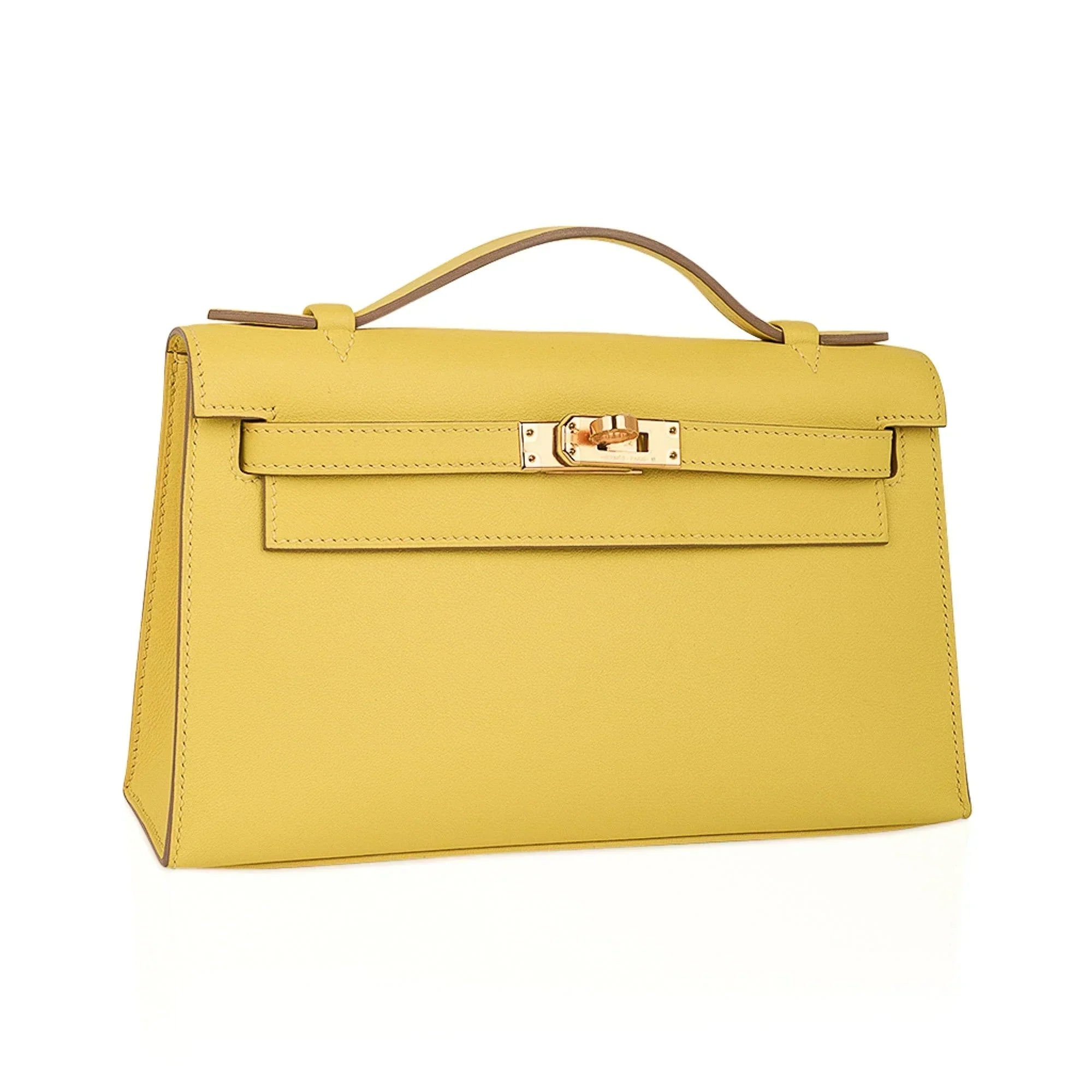 Kelly Pochette Bag Lime Clutch Gold Hardware Swift Leather