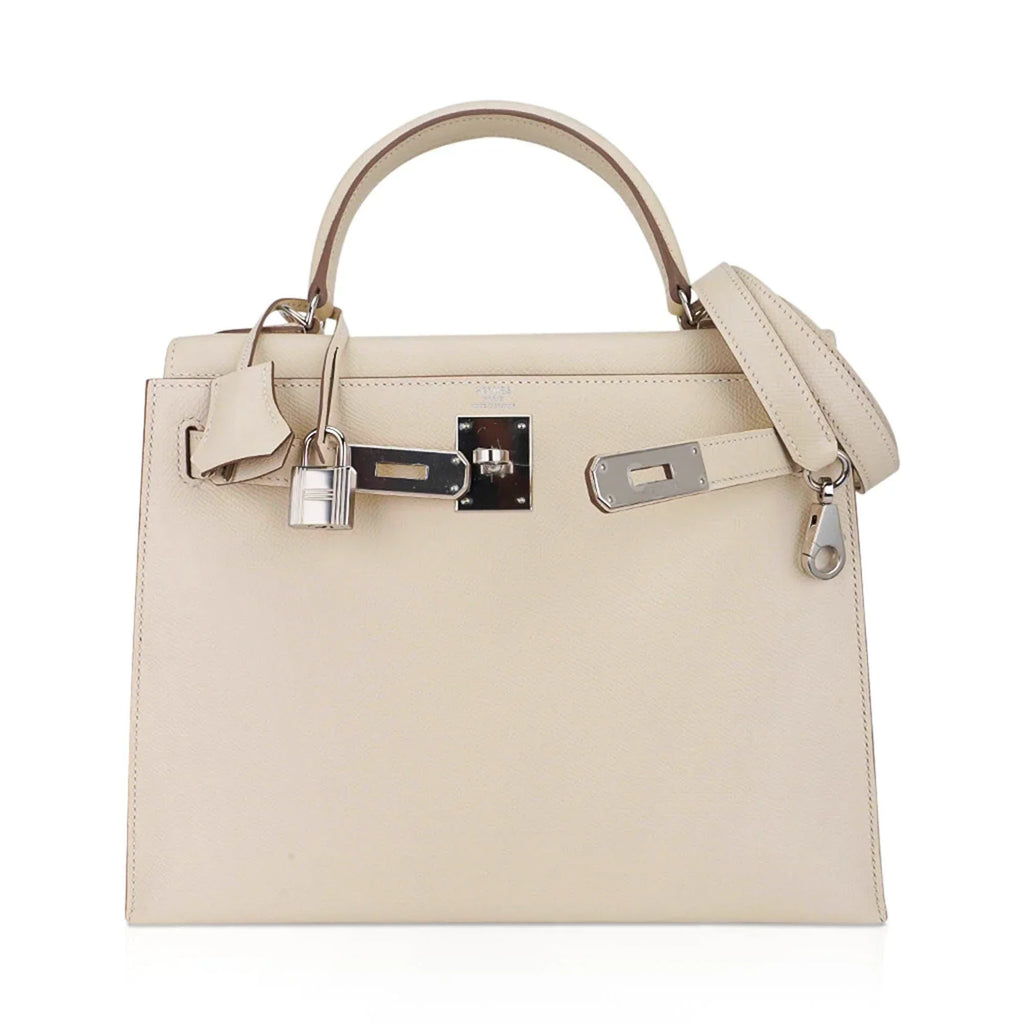 Kelly 28 Bag Sellier Craie Epsom Leather with Palladium Hardware