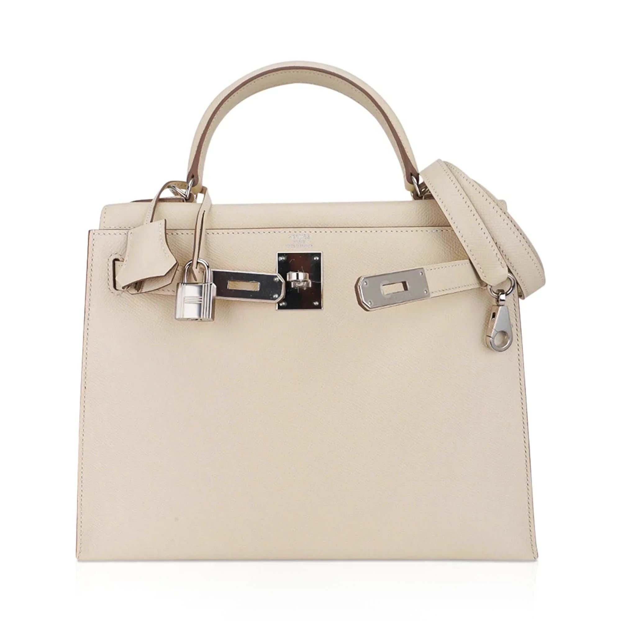 Kelly 28 Bag Sellier Craie Epsom Leather with Palladium Hardware