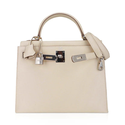 Kelly 28 Bag Sellier Craie Epsom Leather with Palladium Hardware