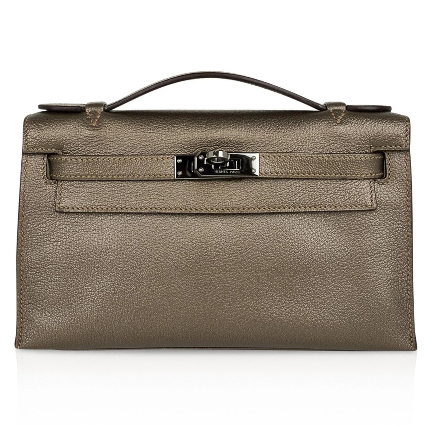 Kelly Pochette Metallic Bronze Clutch Bag Chevre Palladium