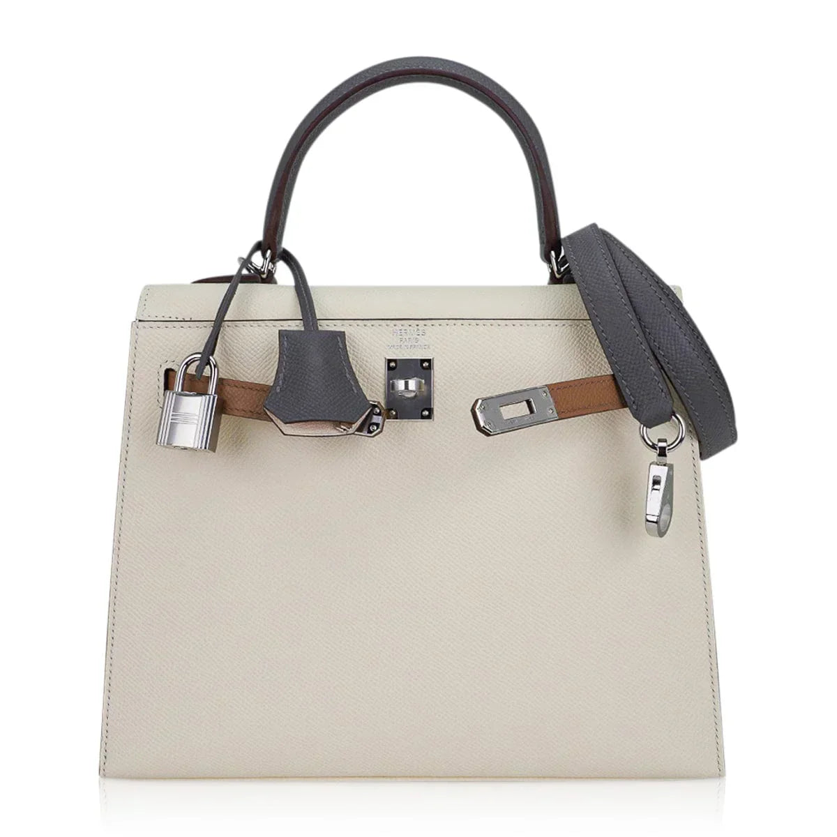 Kelly Sellier 25 Bag Nata Chai & Gris Meyer Epsom Leather with Palladium Hardware