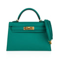 Kelly 20 Mini Sellier Bag Jade Epsom Leather Gold Hardware New w/Box