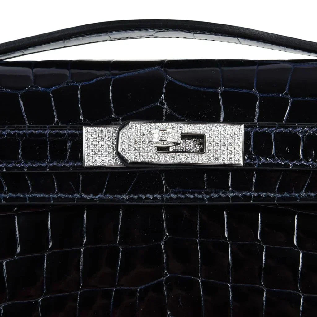 Kelly Cut Diamond Blue Marine Crocodile Bag Exquisite Clutch