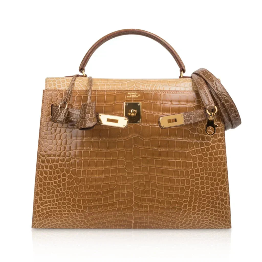 Limited Edition Tri-Color Kelly Sellier 32 Bag Poussiere Poudre Ficelle Porosus Crocodile