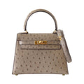 Kelly 20 Mini Sellier Vintage Bag Gray Ostrich Gold Hardware