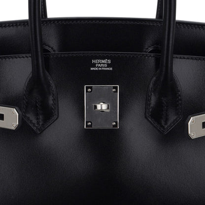Birkin 30 Black Box Leather Bag Palladium Hardware