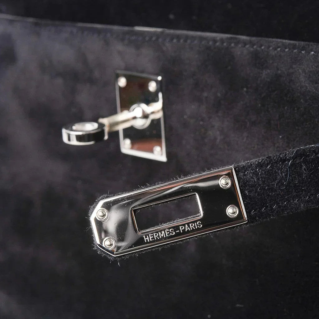 Kelly Pochette Black Doblis Suede Palladium