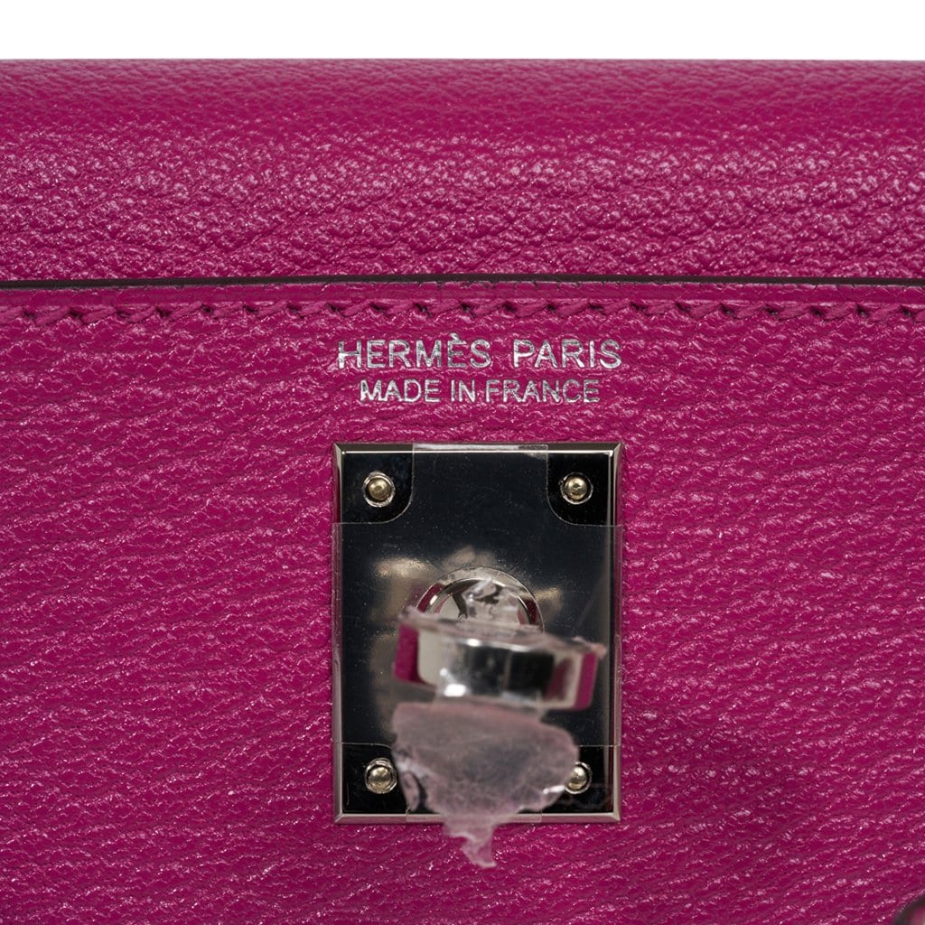 Mini Kelly 20 Bag Sellier Rose Pourpre Chevre Leather with Palladium Hardware