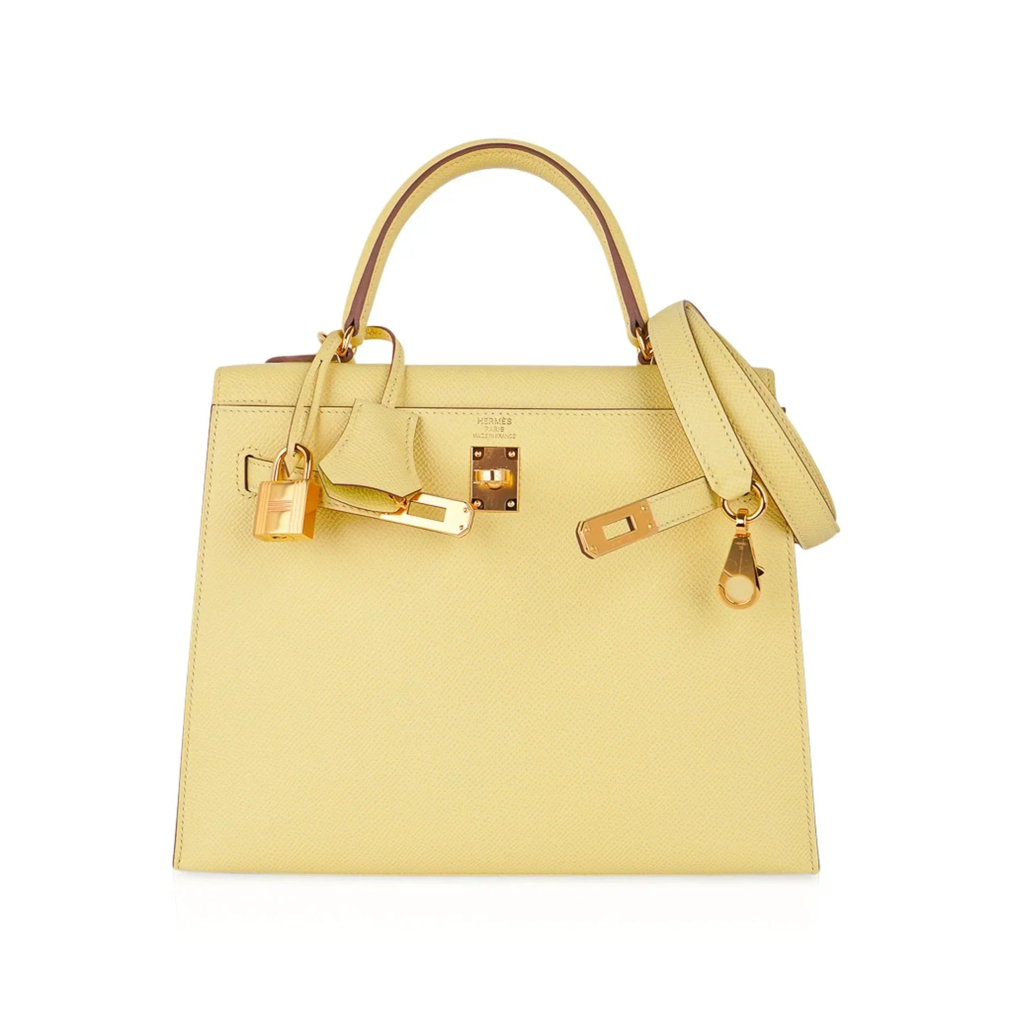 Kelly 25 Bag Jaune Poussin Epsom Gold Hardware