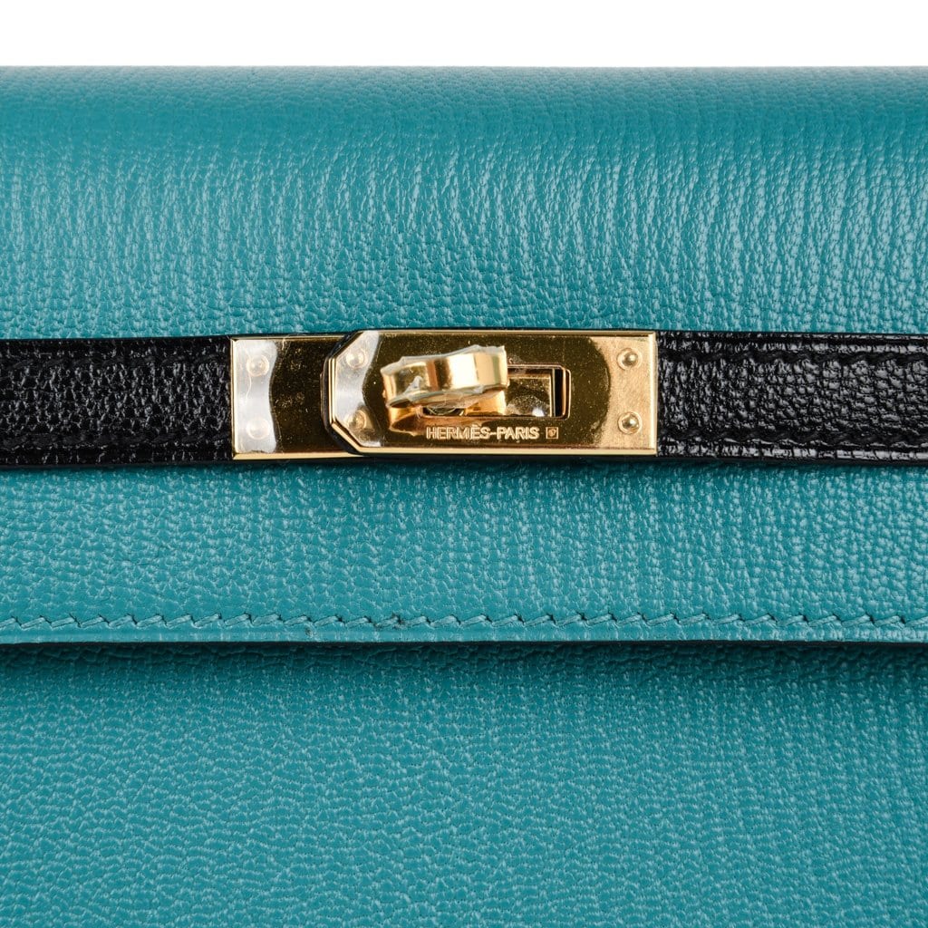 Kelly 25 Sellier Bag HSS Blue Paon / Black Chevre Mysore Gold Hardware