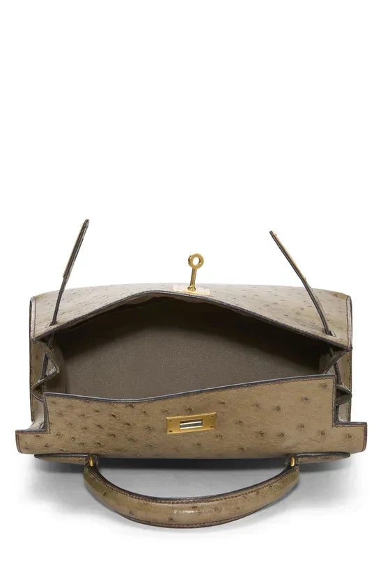 Kelly Sellier Gris Mousse Ostrich Gold Hardware