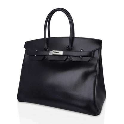 Birkin 35 Bag Black Box Palladium Guilloche Hardware