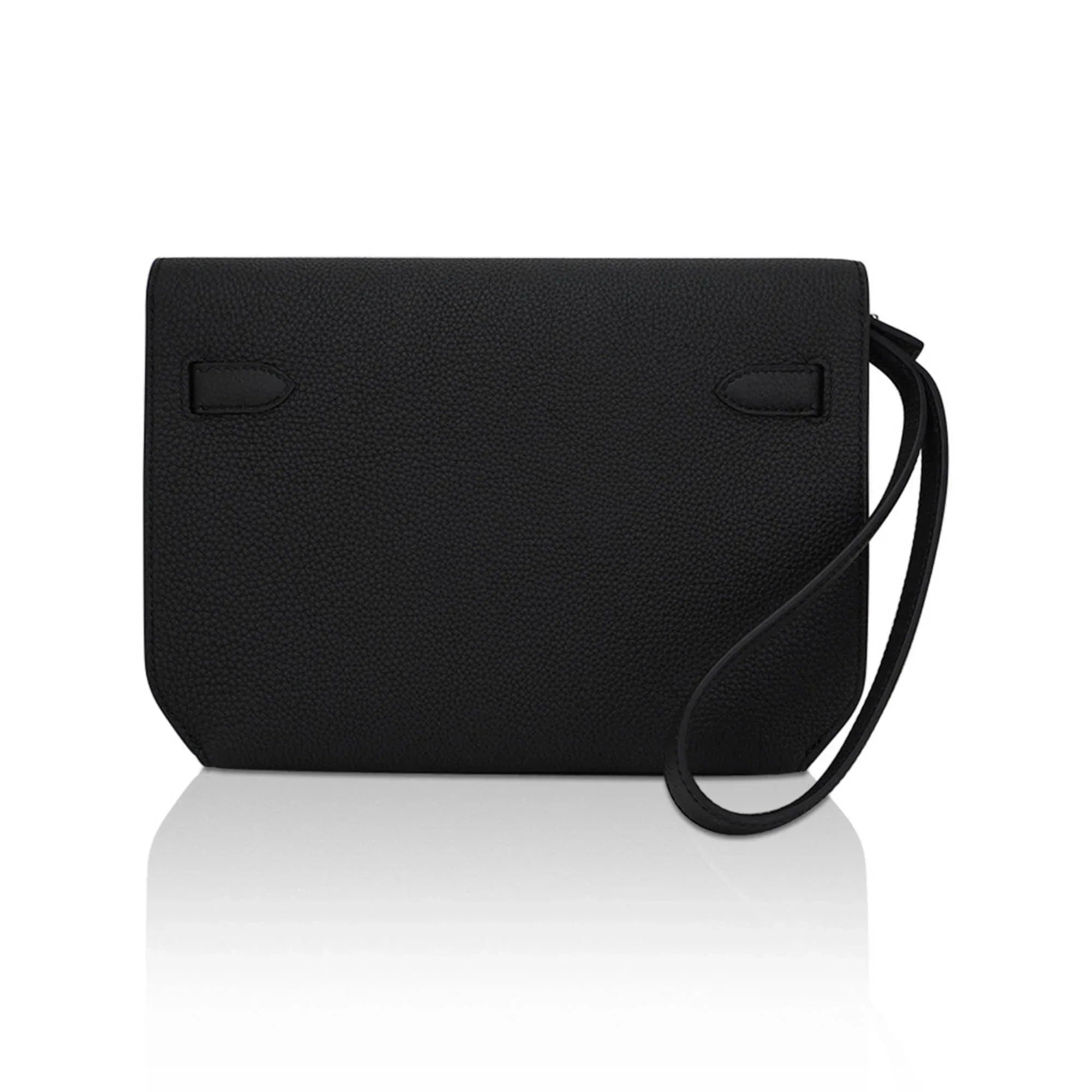 Kelly Depeches 25 Pouch Bag Black Galop D’Leather with Palladium Hardware