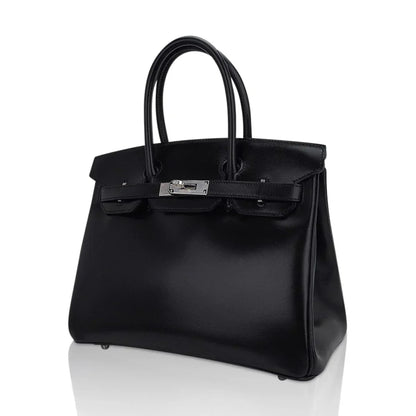 Birkin 30 Black Box Leather Bag Palladium Hardware