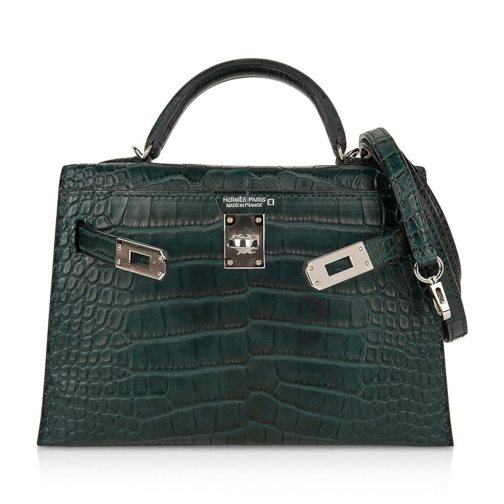 Kelly 20 Mini Sellier Bag Vert Cypress Matte Alligator Palladium