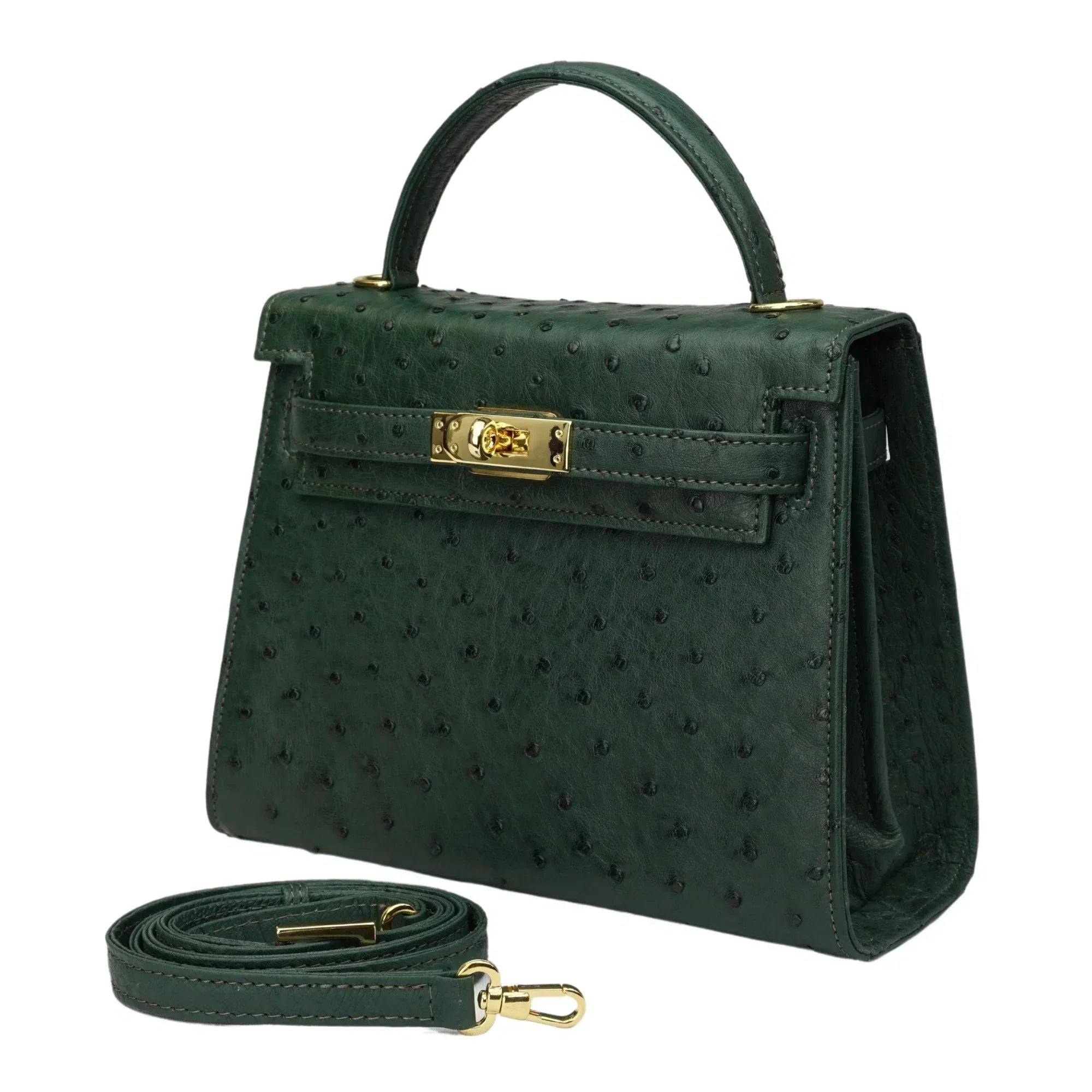 Kelly Cyprus green Cowhide Ostrich Grain Texture gold Hardware
