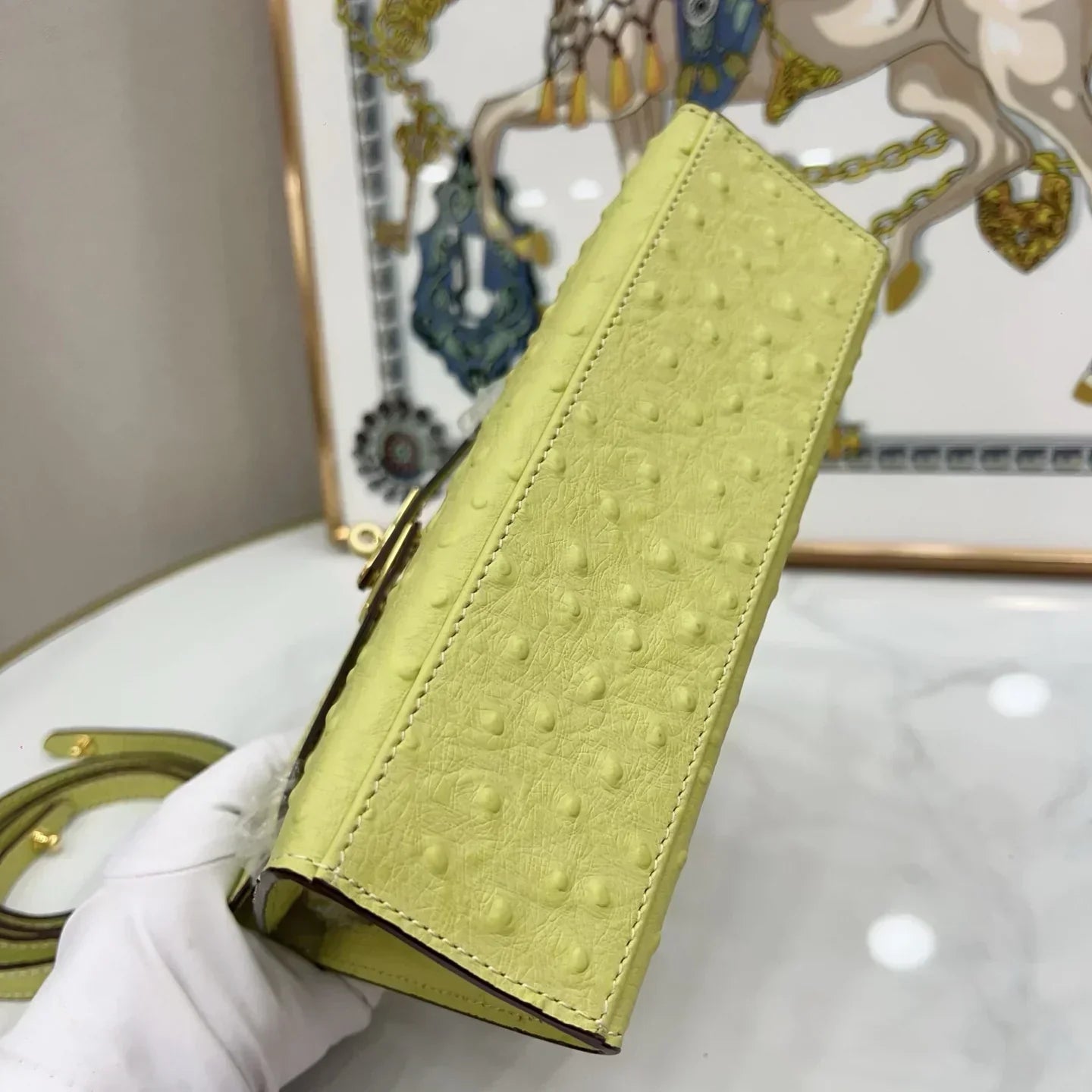 Jaune Bourgeon Ostrich Kelly Danse II Palladium Hardware