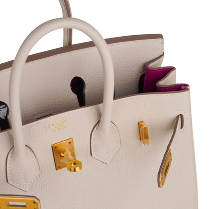 Birkin HSS 25 Bag Beton w/ Pink Rose Pourpre Brushed Gold Hardware Togo