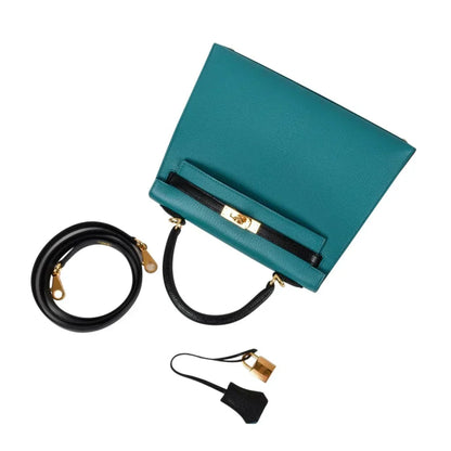 Kelly 25 Sellier Bag HSS Blue Paon / Black Chevre Mysore Gold Hardware