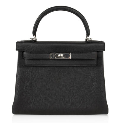 Kelly 28 Bag Black Retourne Togo Palladium Hardware