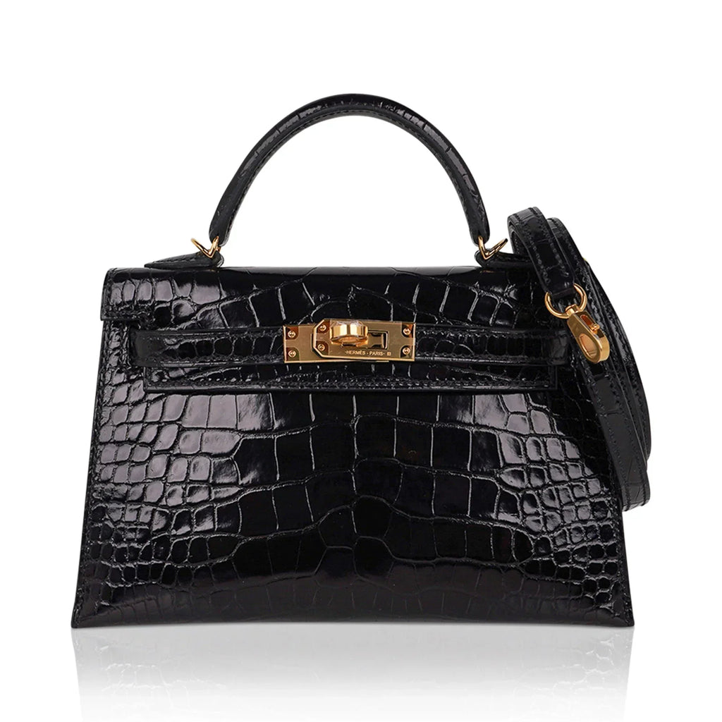Kelly 20 Mini Sellier Bag Black Alligator Gold Hardware