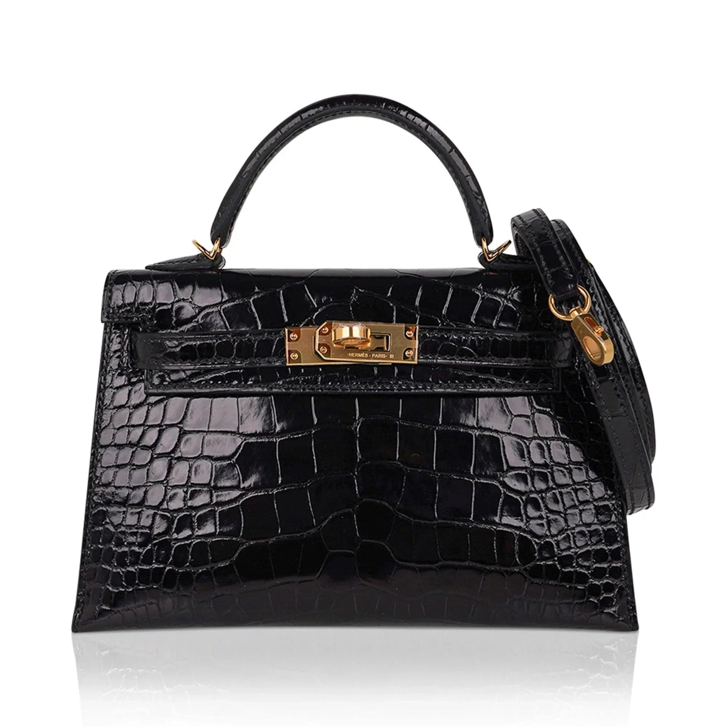 Kelly 20 Mini Sellier Bag Black Alligator Gold Hardware