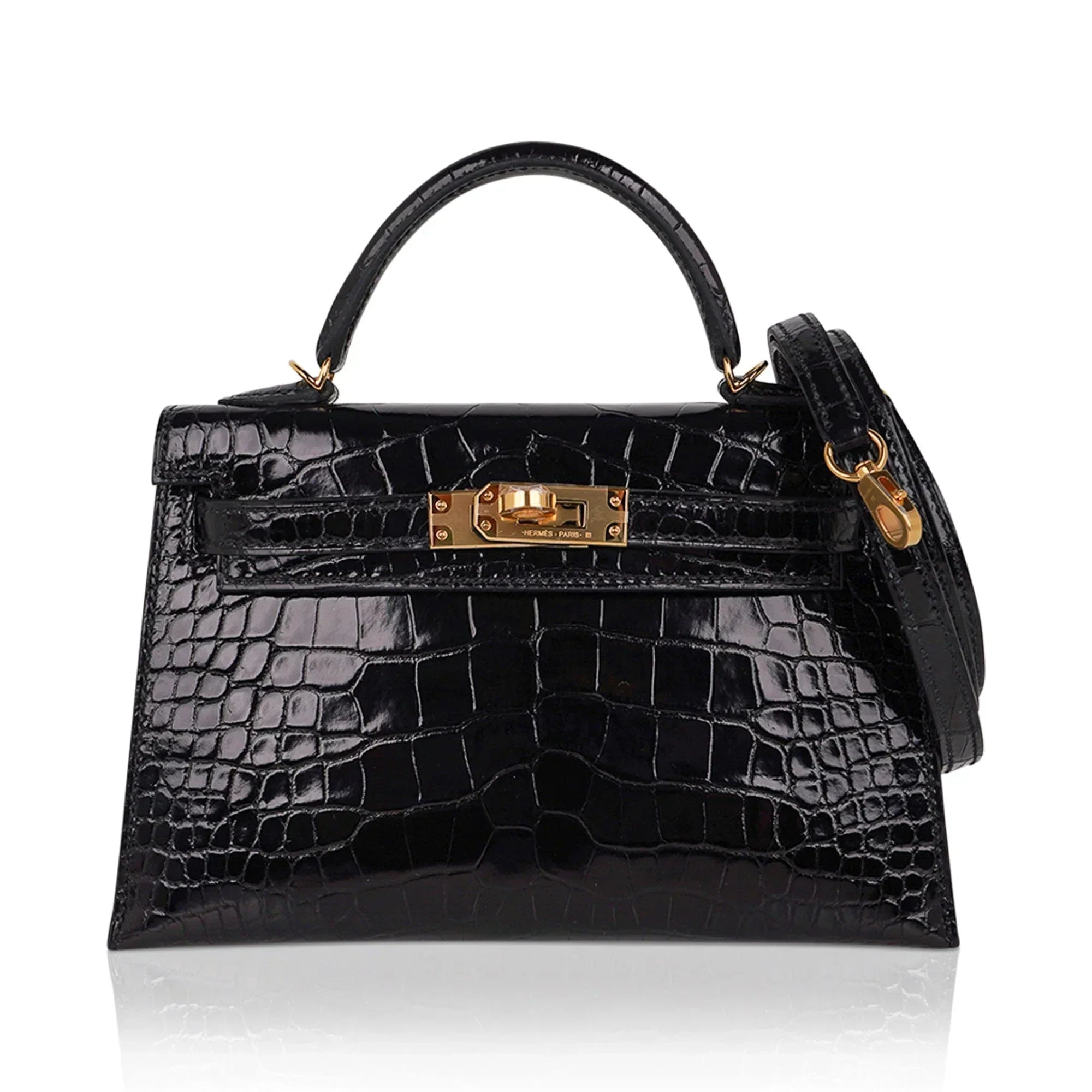 Kelly 20 Mini Sellier Bag Black Alligator Gold Hardware