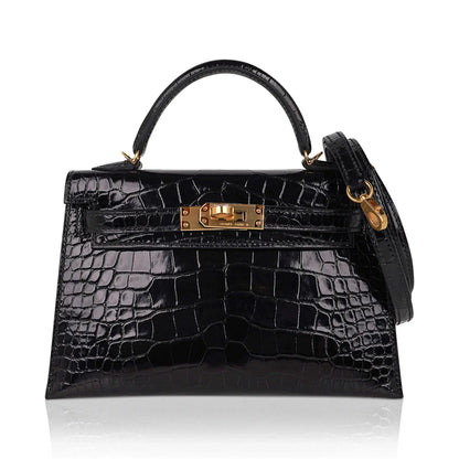 Kelly 20 Mini Sellier Bag Black Alligator Gold Hardware
