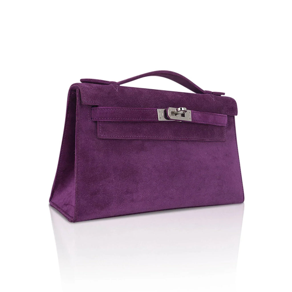 Limited Edition Kelly Pochette Violet Doblis Clutch Bag with Palladium Hardware