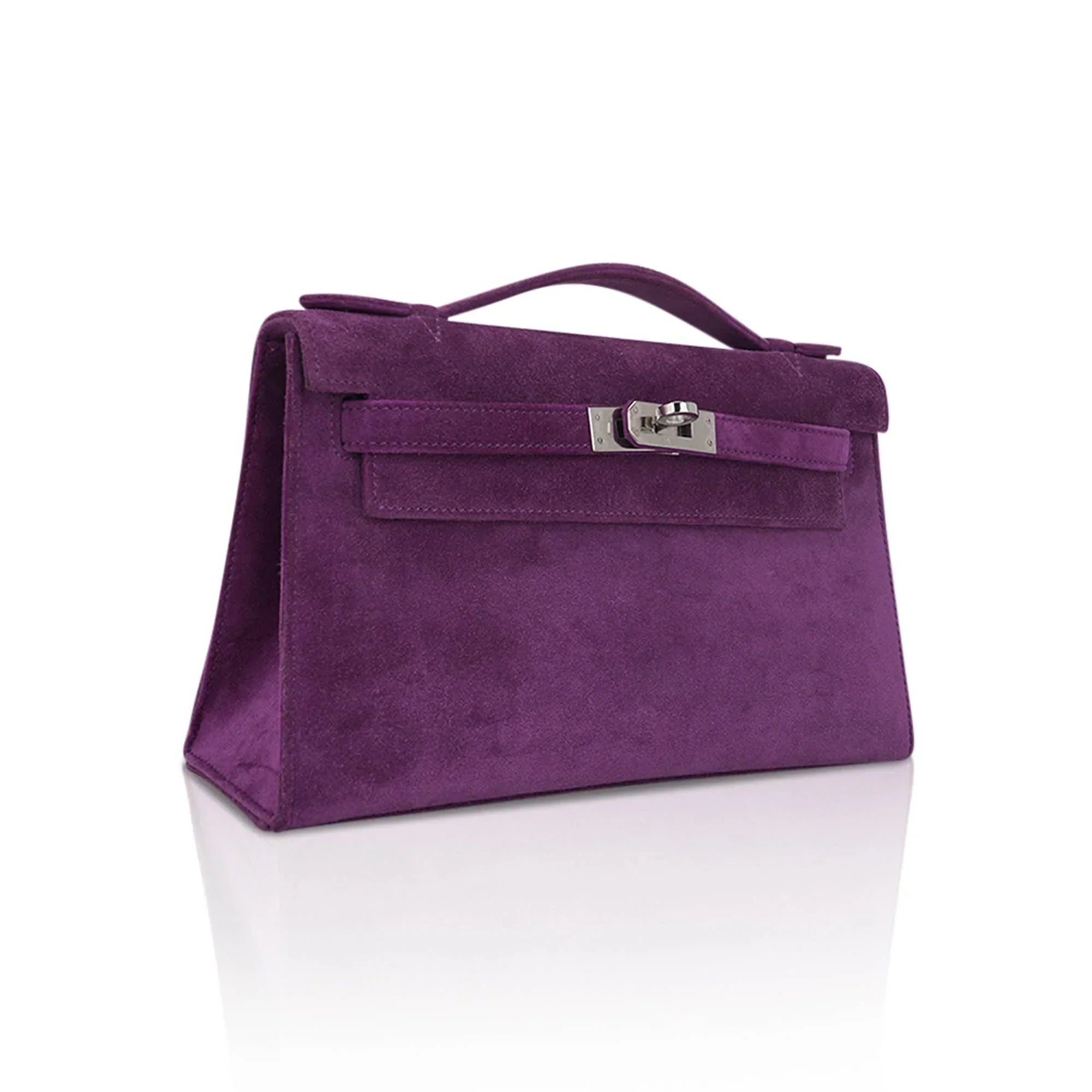 Limited Edition Kelly Pochette Violet Doblis Clutch Bag with Palladium Hardware