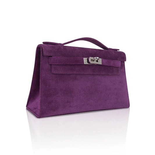 Limited Edition Kelly Pochette Violet Doblis Clutch Bag with Palladium Hardware