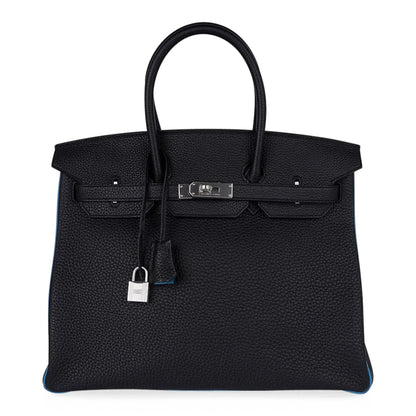 Special Order HSS Birkin 35 Bag Black Turquoise Togo Leather with Brushed Palladium Hardware