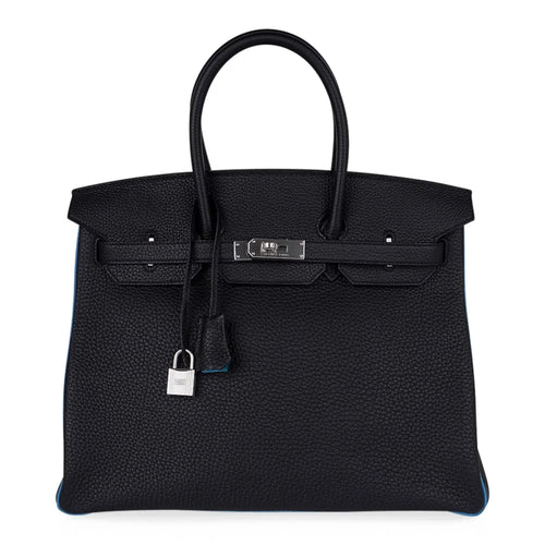 Special Order HSS Birkin 35 Bag Black Turquoise Togo Leather with Brushed Palladium Hardware