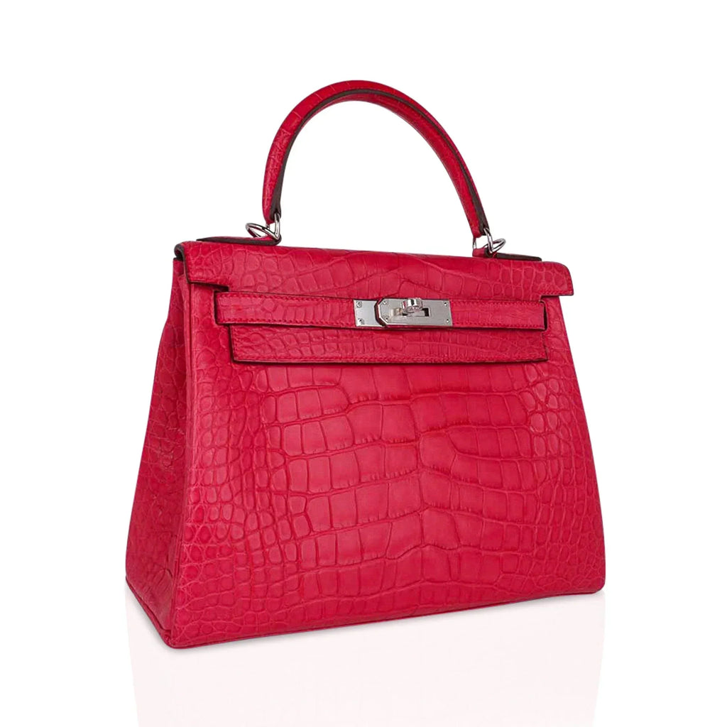 Kelly 28 Bag Rose Extreme Matte Alligator with Palladium Hardware
