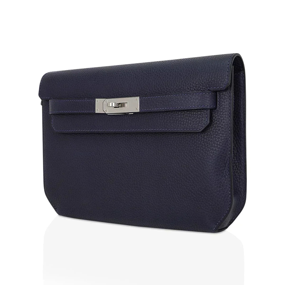 Kelly Depeches 25 Pouch Blue Ocean Galop D’Vache Leather with Palladium Hardware