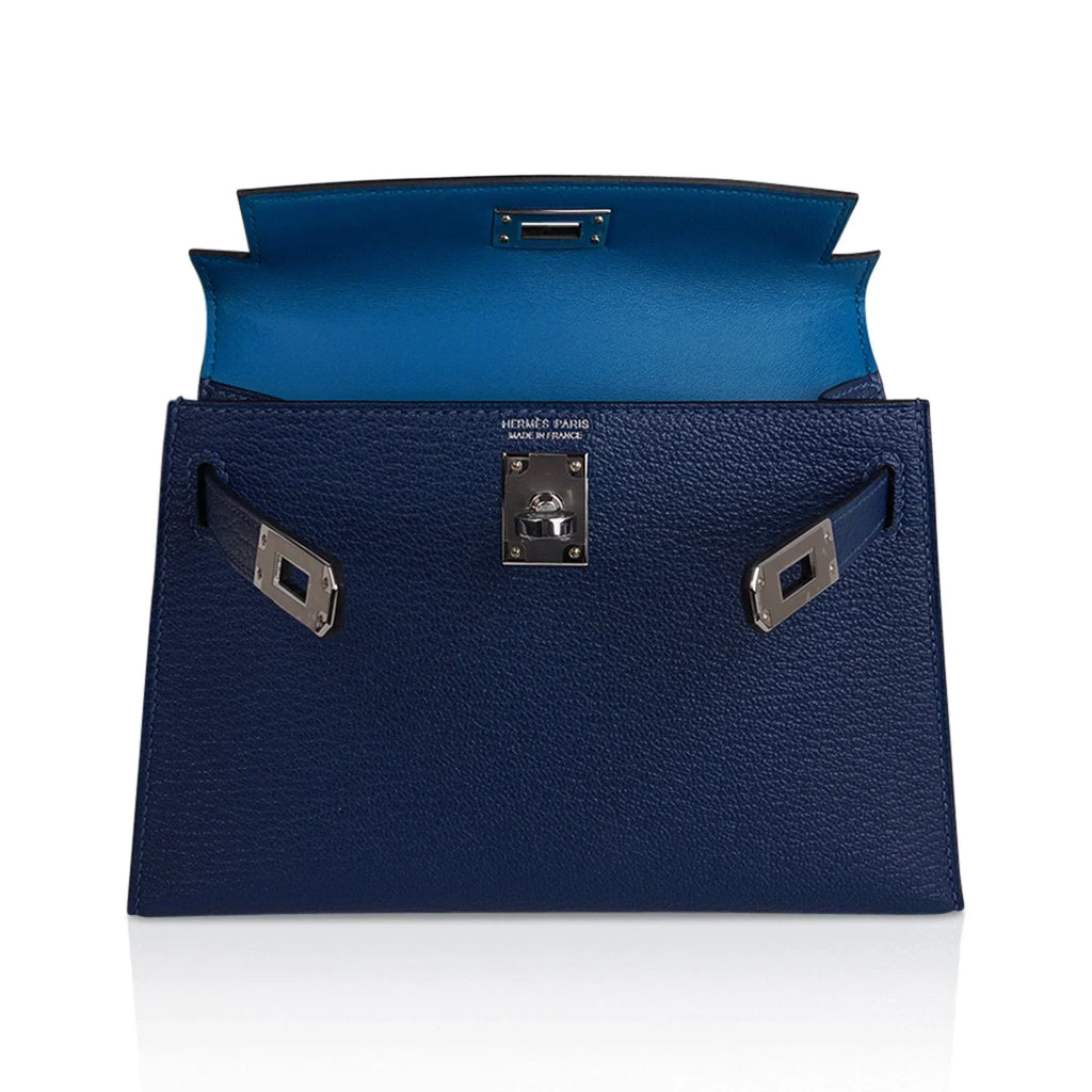 Special Order HSS Verso Mini Kelly 20 Sellier Bag Deep Bleu & Bleu Izmir Epsom Leather with Palladium Hardware